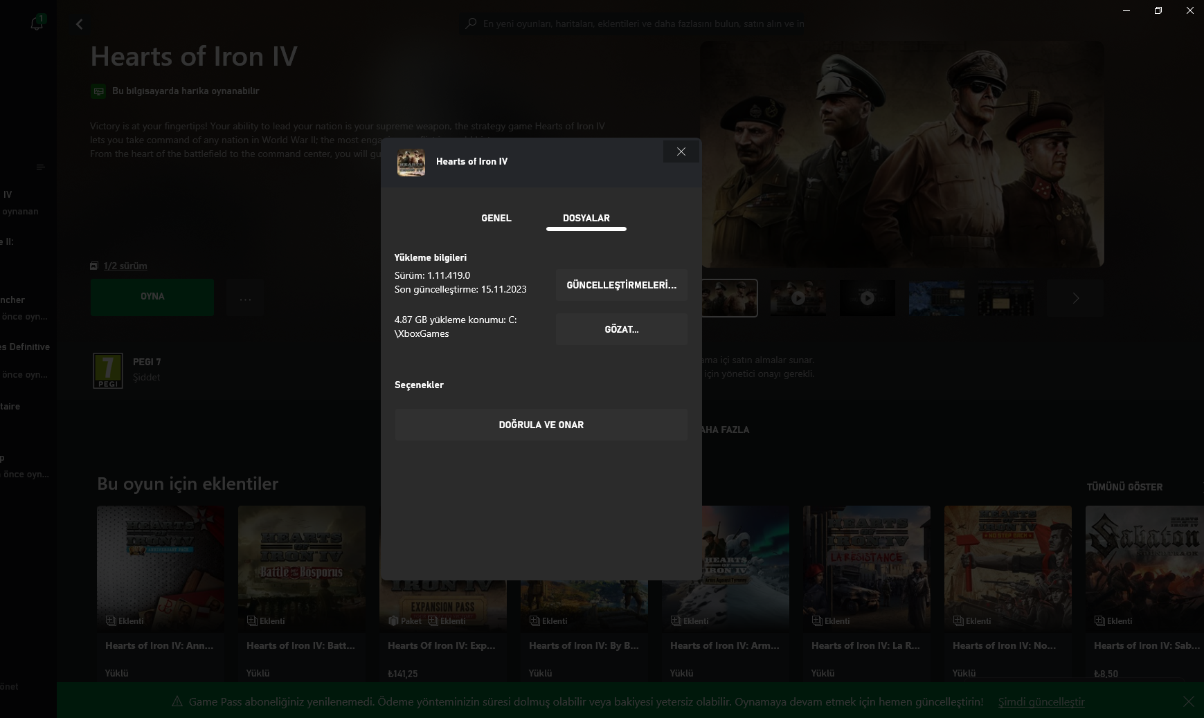 Hoi4 1.13.5 version is not available on the xbox store so I can't play ...