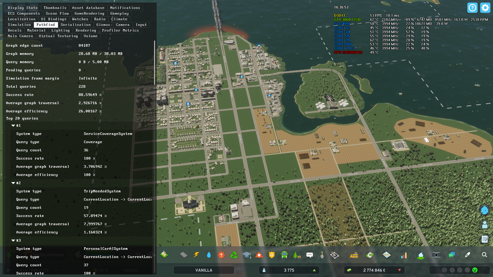 City Layout Simulation One city's simulation is significantly slower than the other's ...