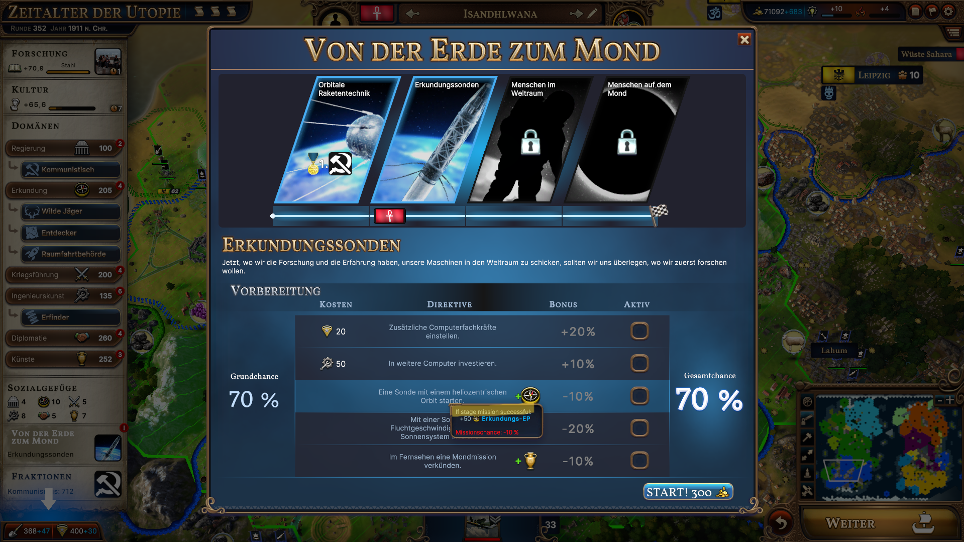 german UI - from the earth to the moon screen (tooltip not translated ...