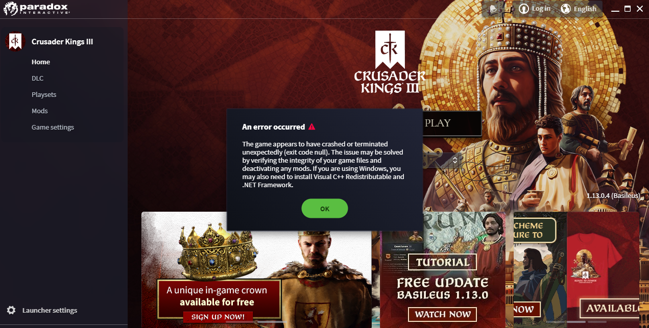 Can't Launch Game From Steam Because Game Crashed One Time | Paradox ...
