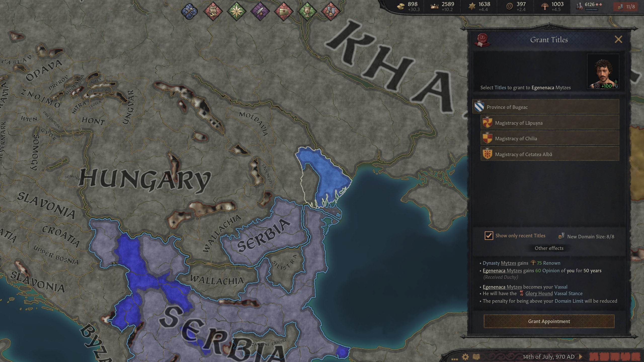 Granting counties to administrative vassals with mystical 