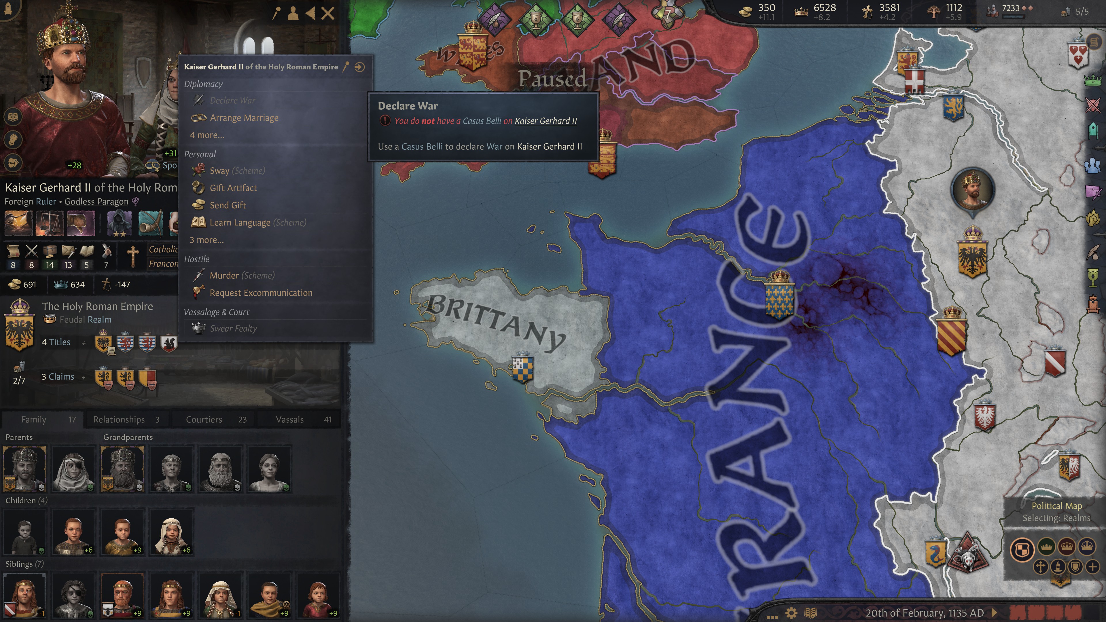 Declare war is selectable sometimes despite no CB Paradox Interactive