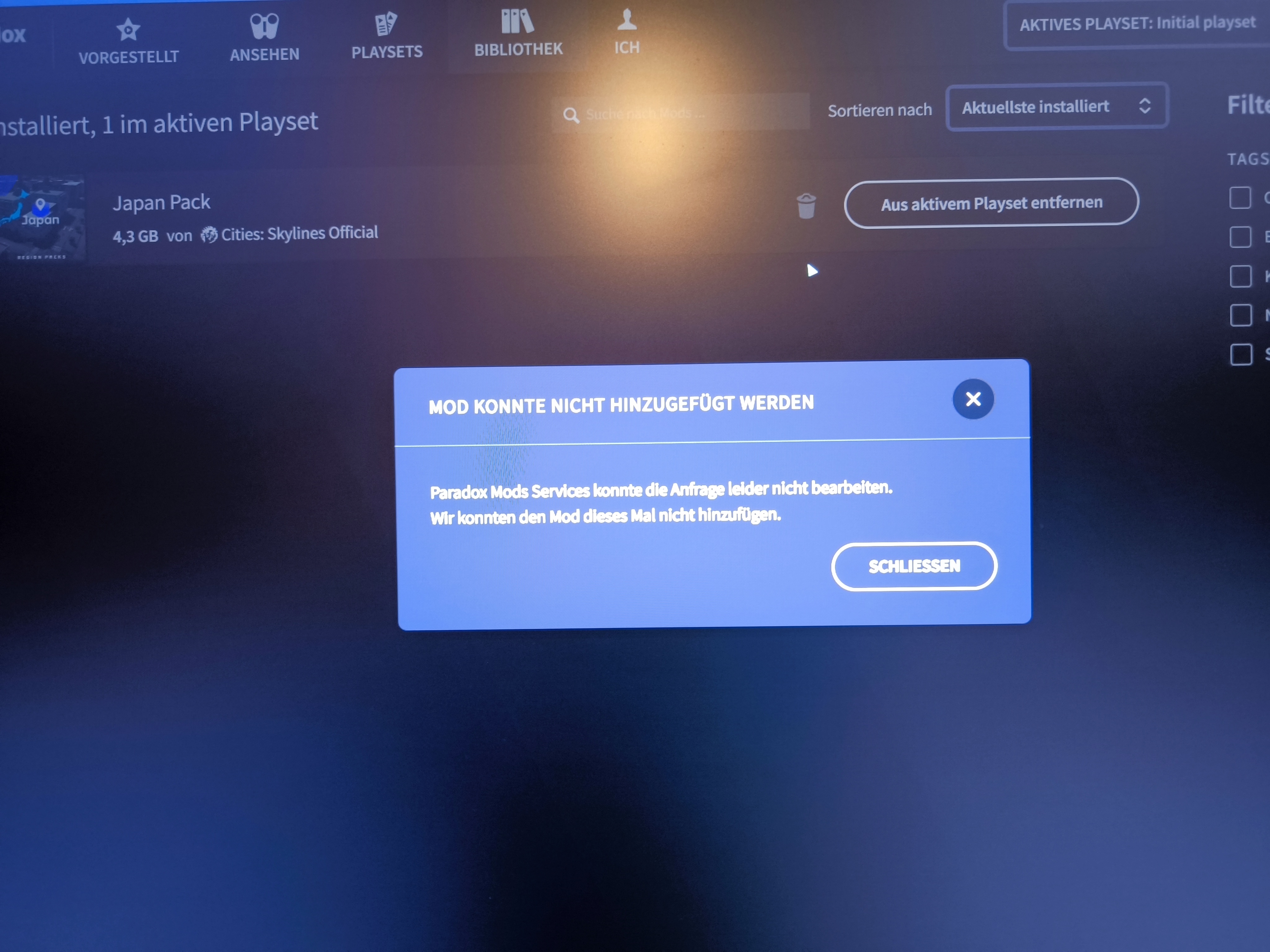 Can´t install Mods - Download doesn´t work - it says i am offline ...