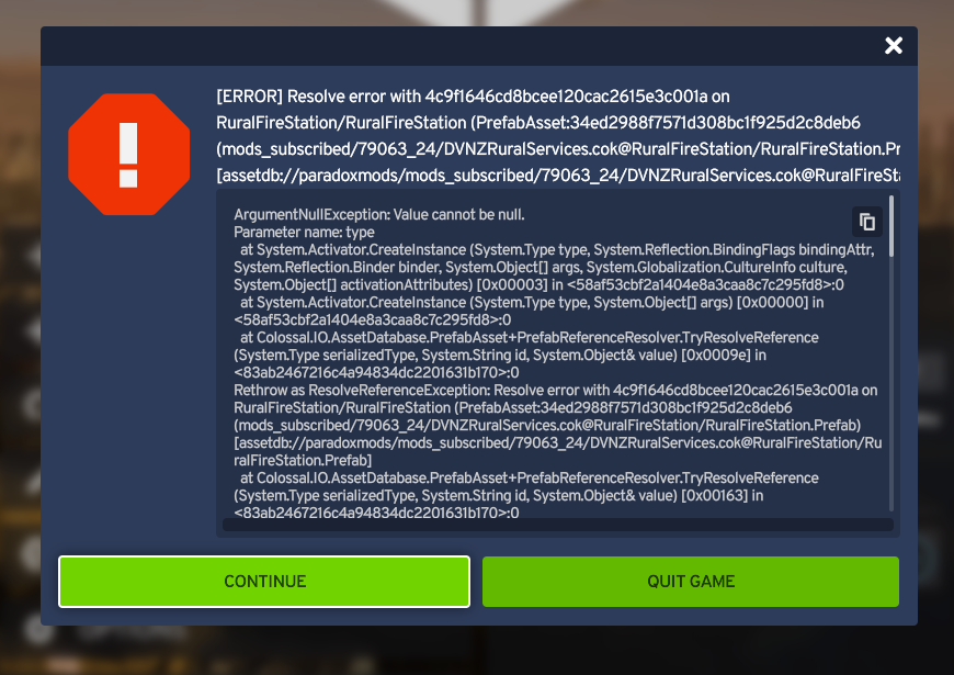 I am stuck in an endless loop of error messages upon launching my game ...