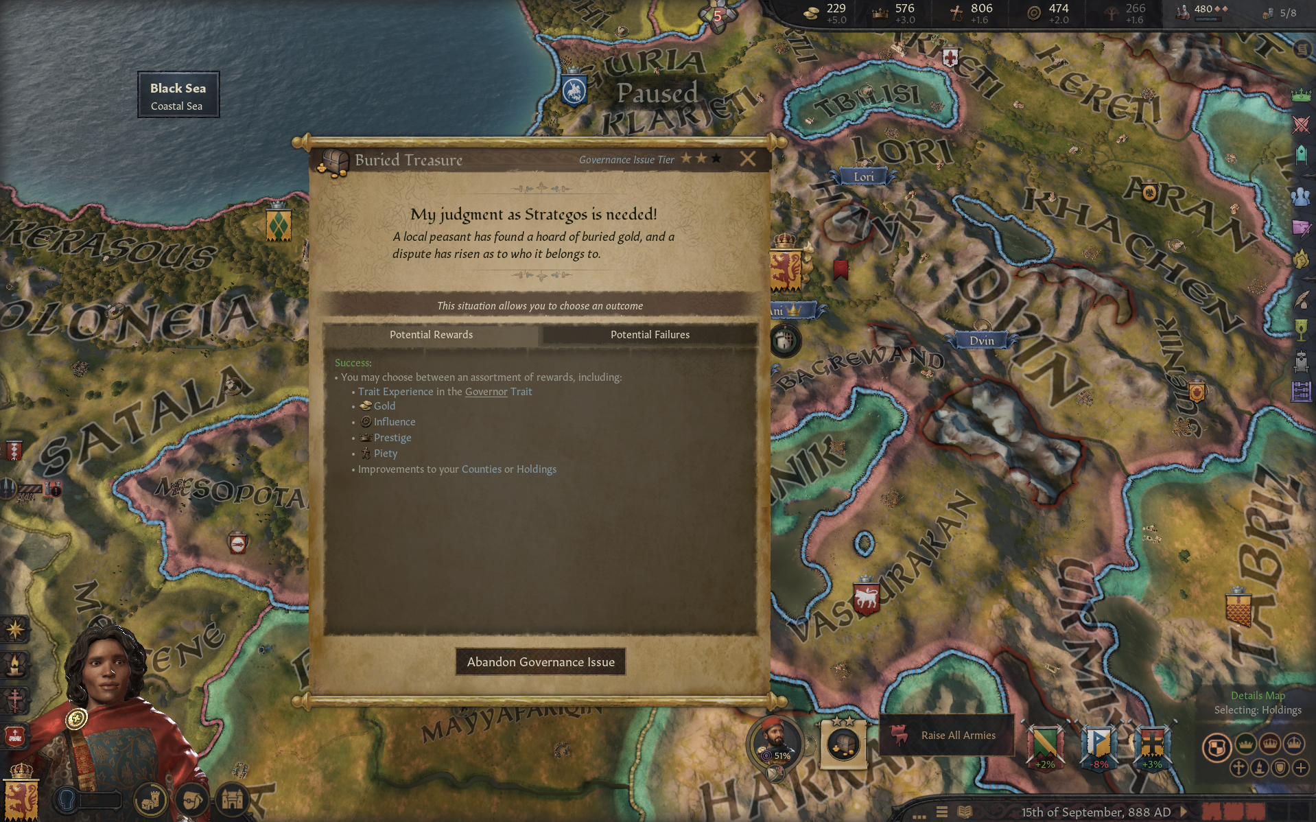 How do I get back to the travel menu after accepting a Governance Issue ...