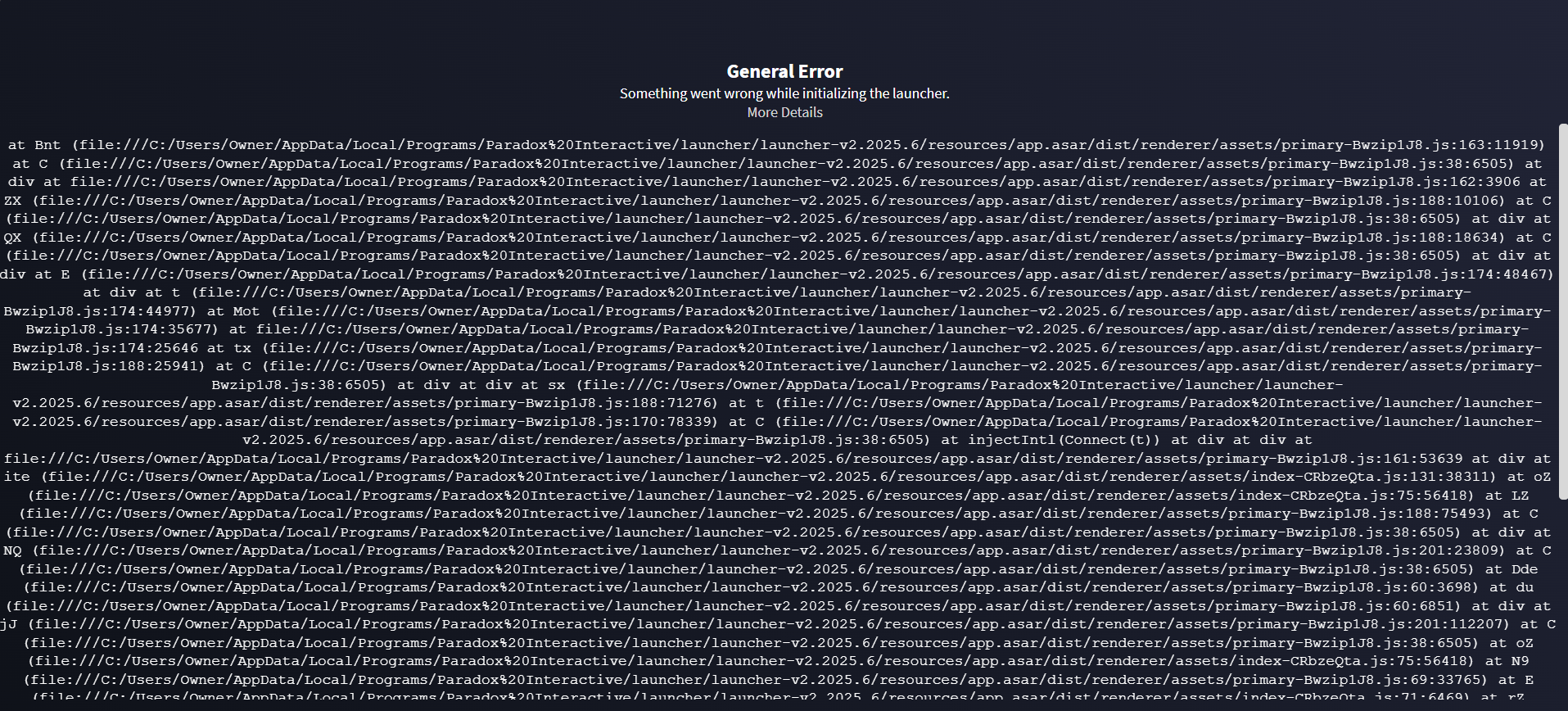 Launcher keep giving error message | Paradox Interactive Forums