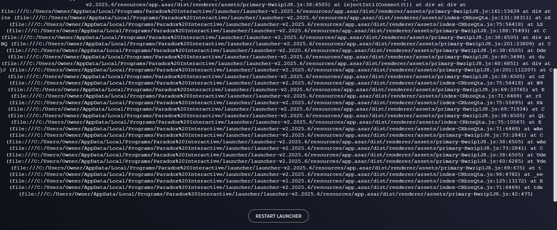 Launcher keep giving error message | Paradox Interactive Forums