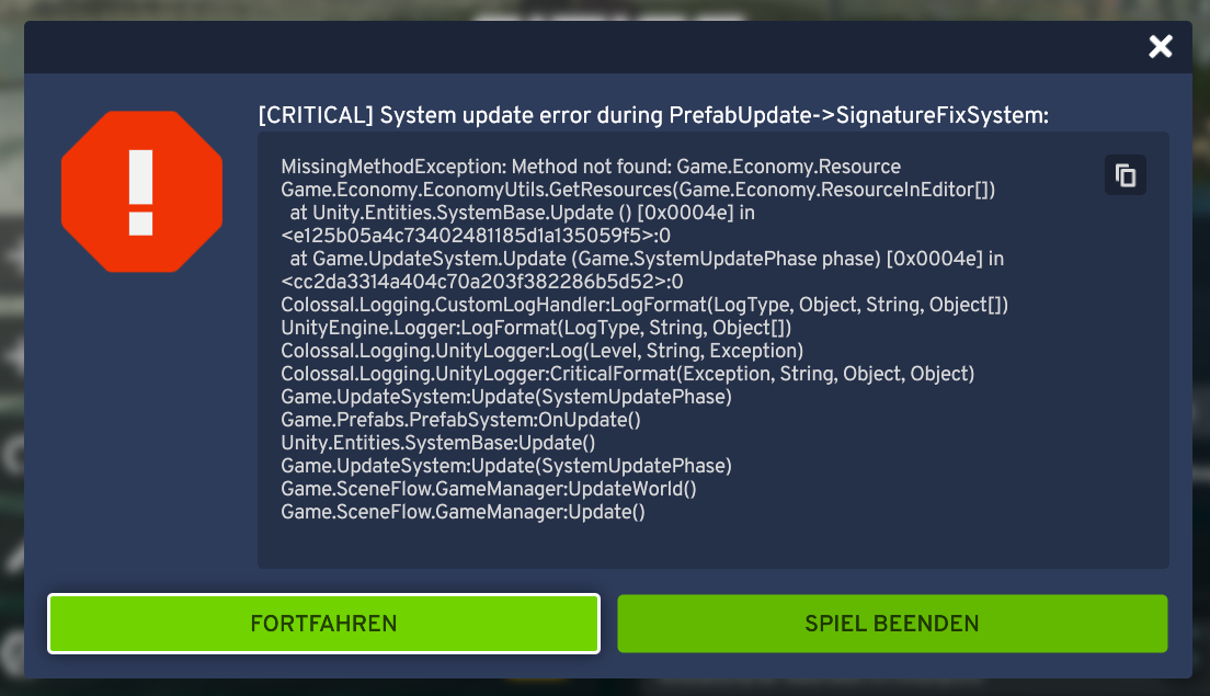 Since Update Game will get Error message when loading up with mods and ...