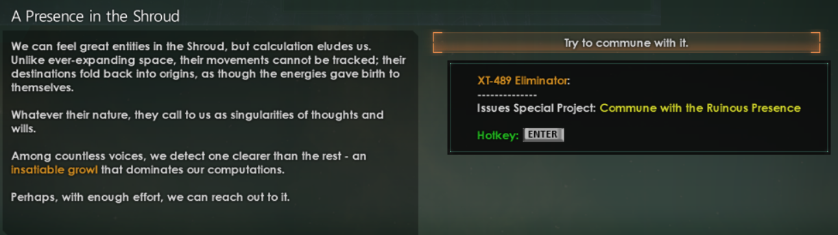 XT-489 Eliminators have encountered a Ruinous Presence in the Shroud.