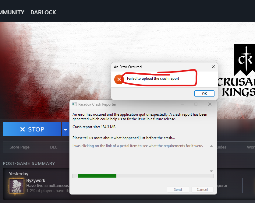 Can't upload crash report | Paradox Interactive Forums
