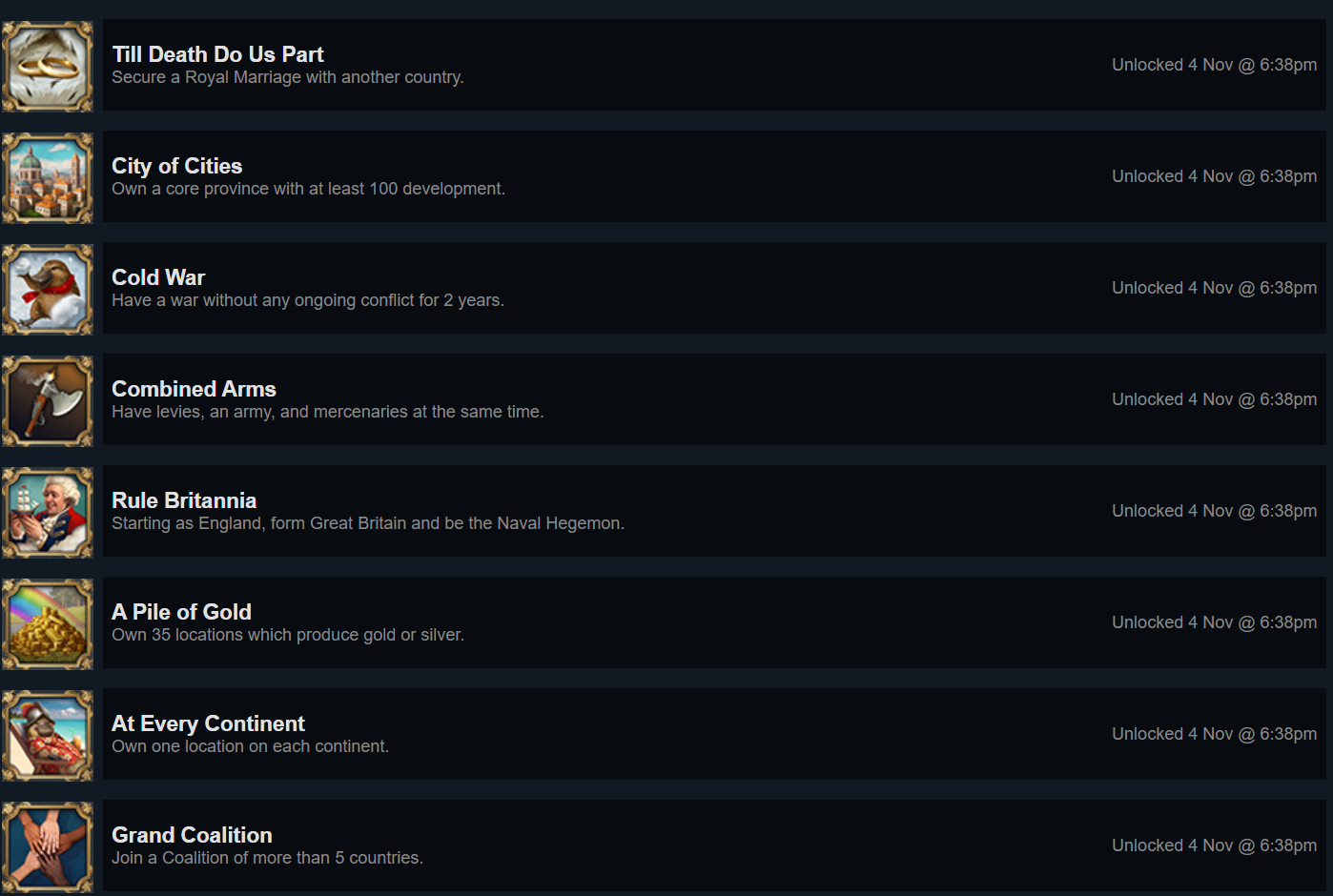 Closed Achievements unlocked immediately on unpausing Paradox