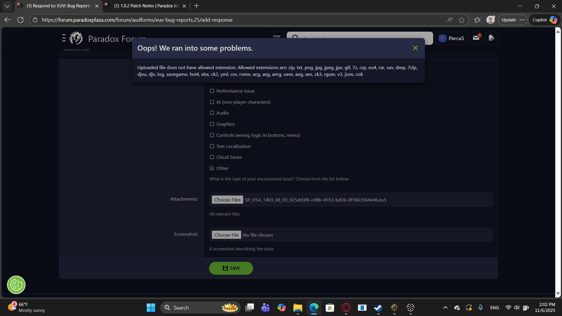 Duplicate - Attaching Eu5 save game files to bug reports is not ...