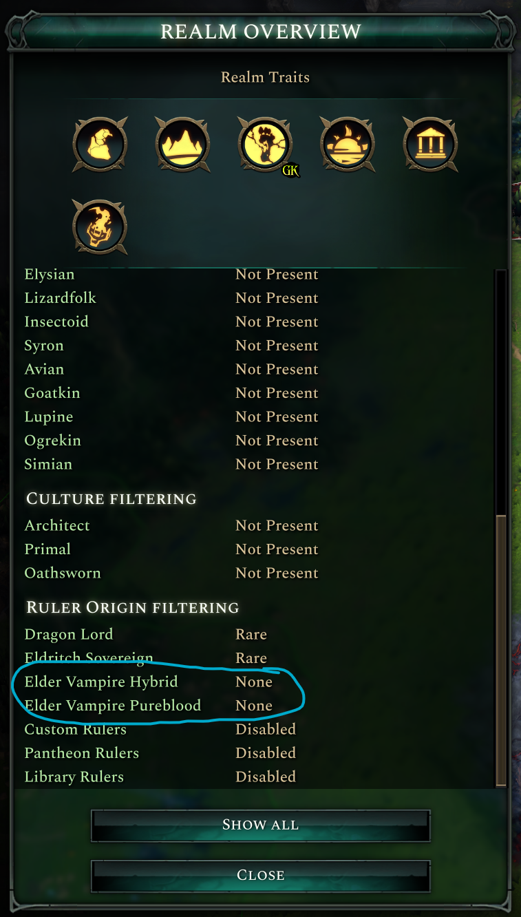 Elder Vampire Hybrid Shows Up As Random NPC Ruler Even Though Disabled ...