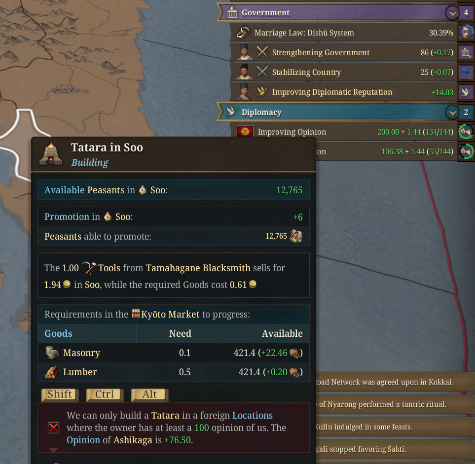 [1.0.10] As a Daimyo, I cannot build in other locations despite having ...