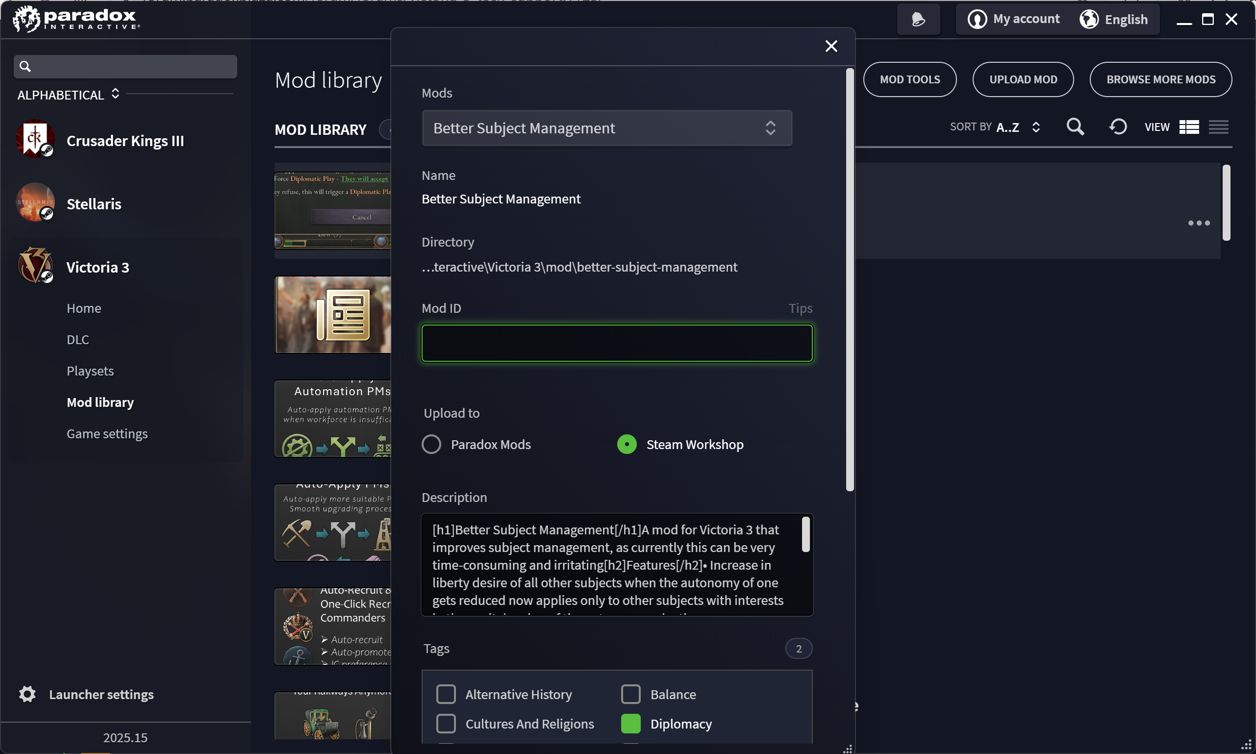 Can't upload mod to Steam | Paradox Interactive Forums