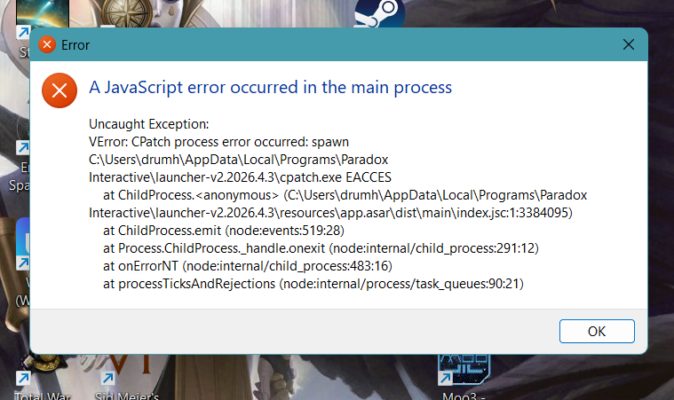 javascript error when starting EU4 Launcher | Paradox Interactive Forums