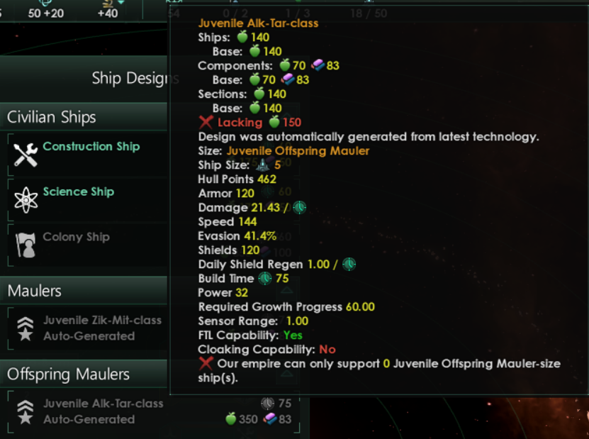 Progenitor hive with bioships starts with 0 offspring ship cap ...