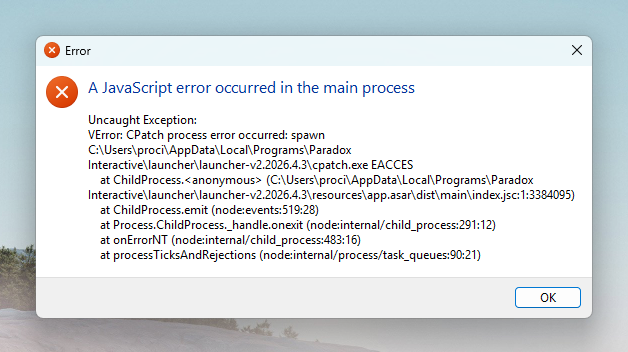 javascript error when starting EU4 Launcher | Paradox Interactive Forums