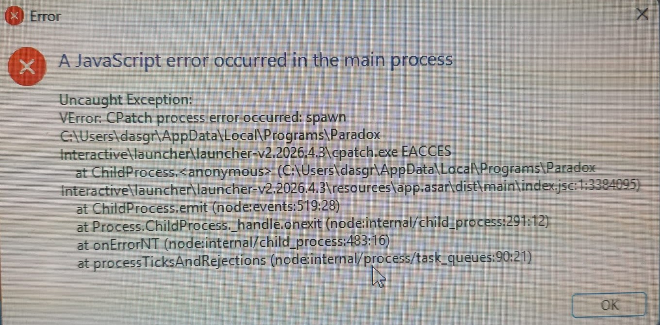A JavaScript error occurs when starting the game on Steam, before the ...