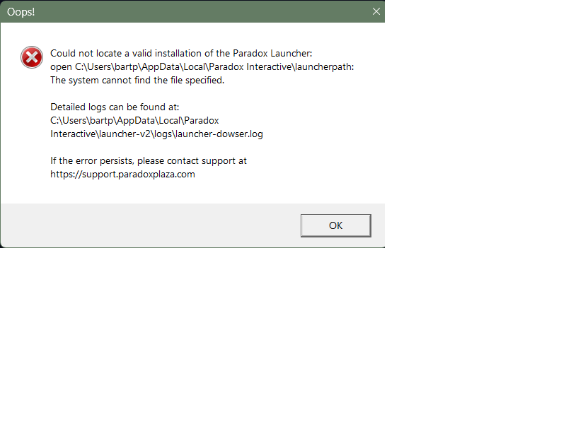 When I start game it tells me Paradox Launcher invalidate installation ...