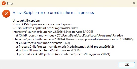 Java Script error after starting the launcher. | Paradox Interactive Forums