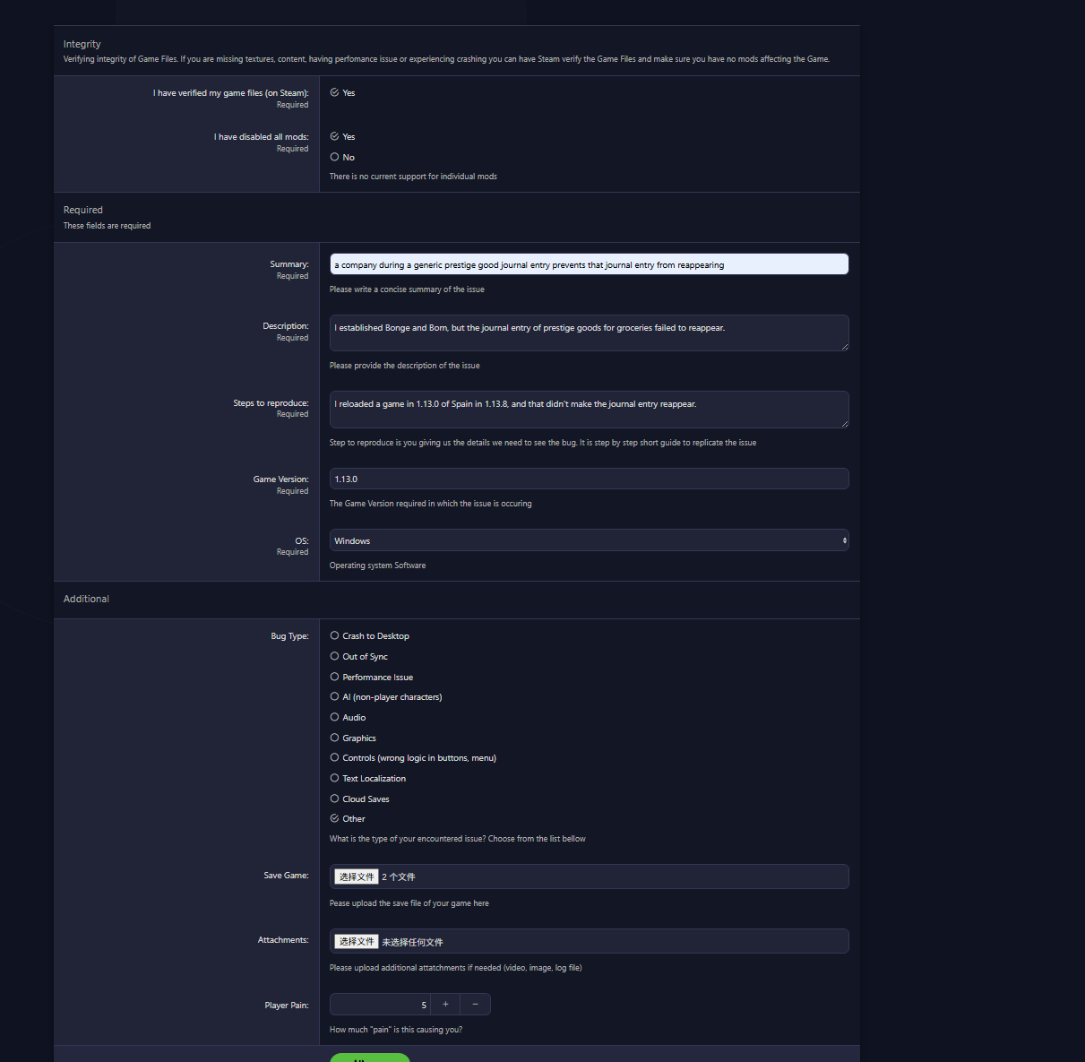 problem in bug report | Paradox Interactive Forums