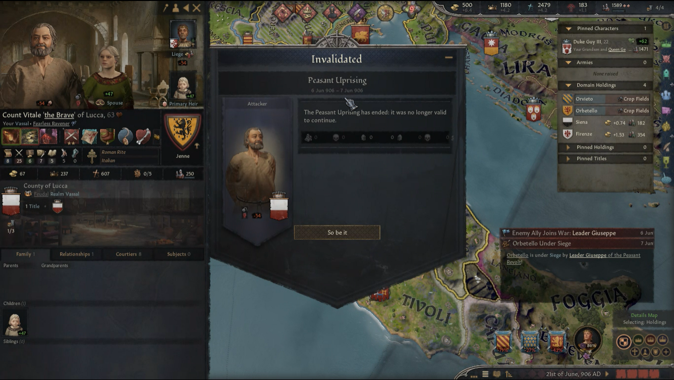 Peasant uprising starting and invalidating on a repeating loop ...