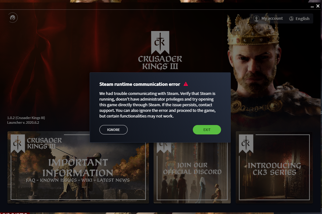 CK III - "Launching the game failed." | Page 2 | Paradox Interactive Forums