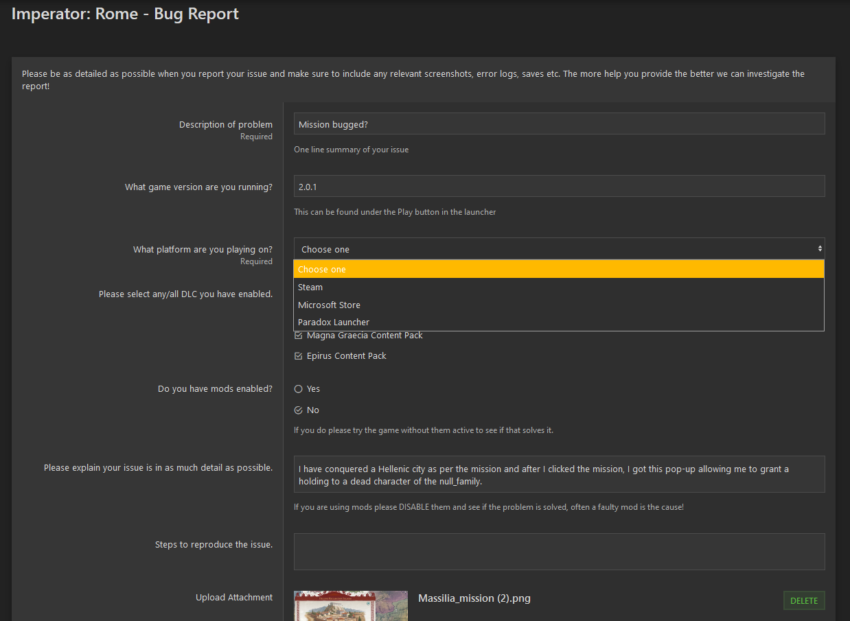 Bug report bug: What platform are you playing on? | Paradox Interactive ...