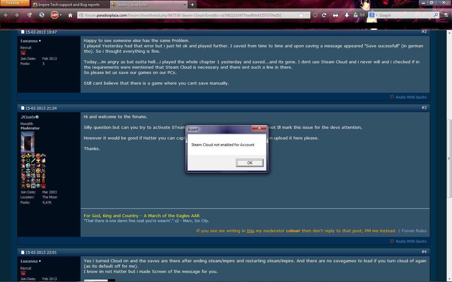 Steam Cloud Error | Paradox Interactive Forums