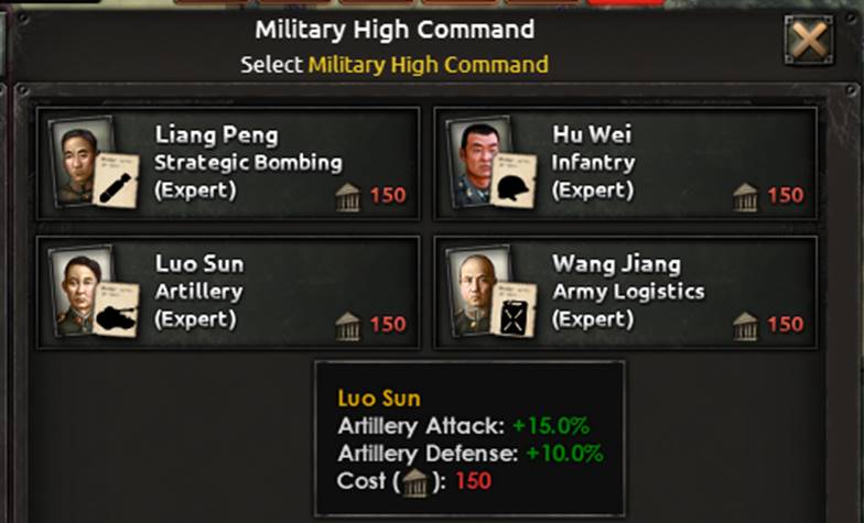 Military High Command Advisors buffs- are some for divisions and others ...