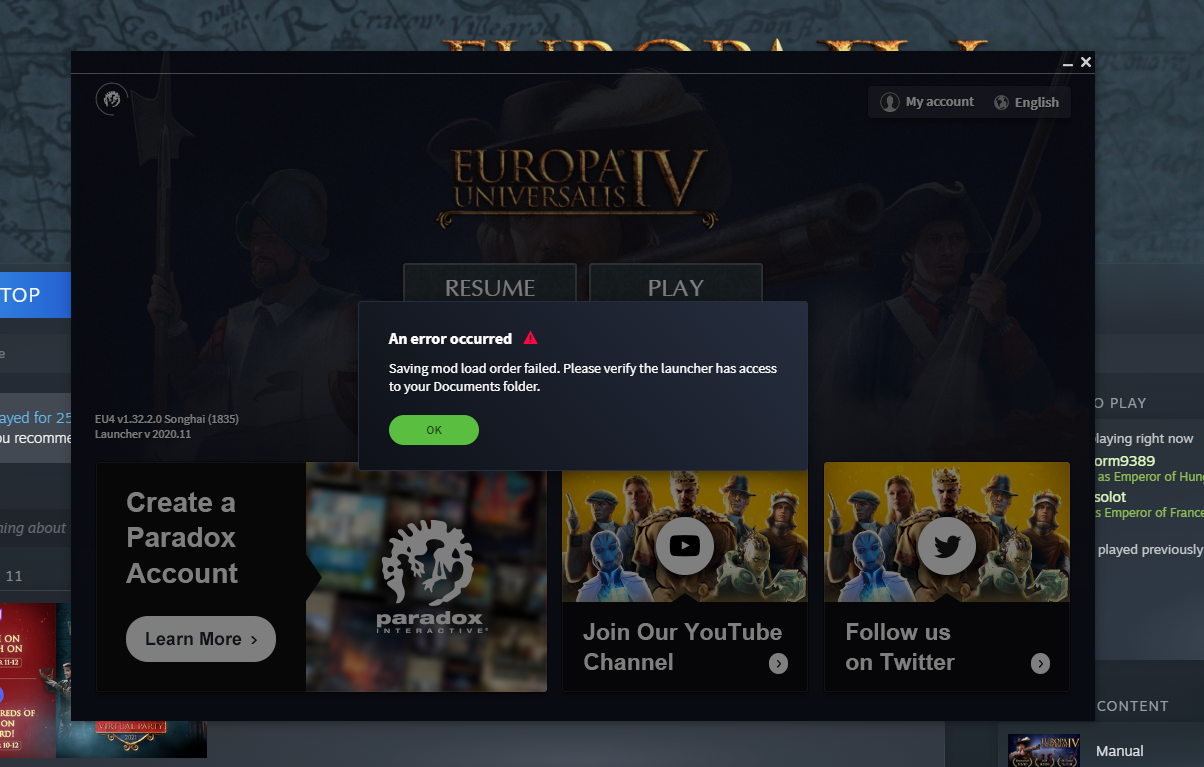 Eu4 Launcher not working | Page 2 | Paradox Interactive Forums
