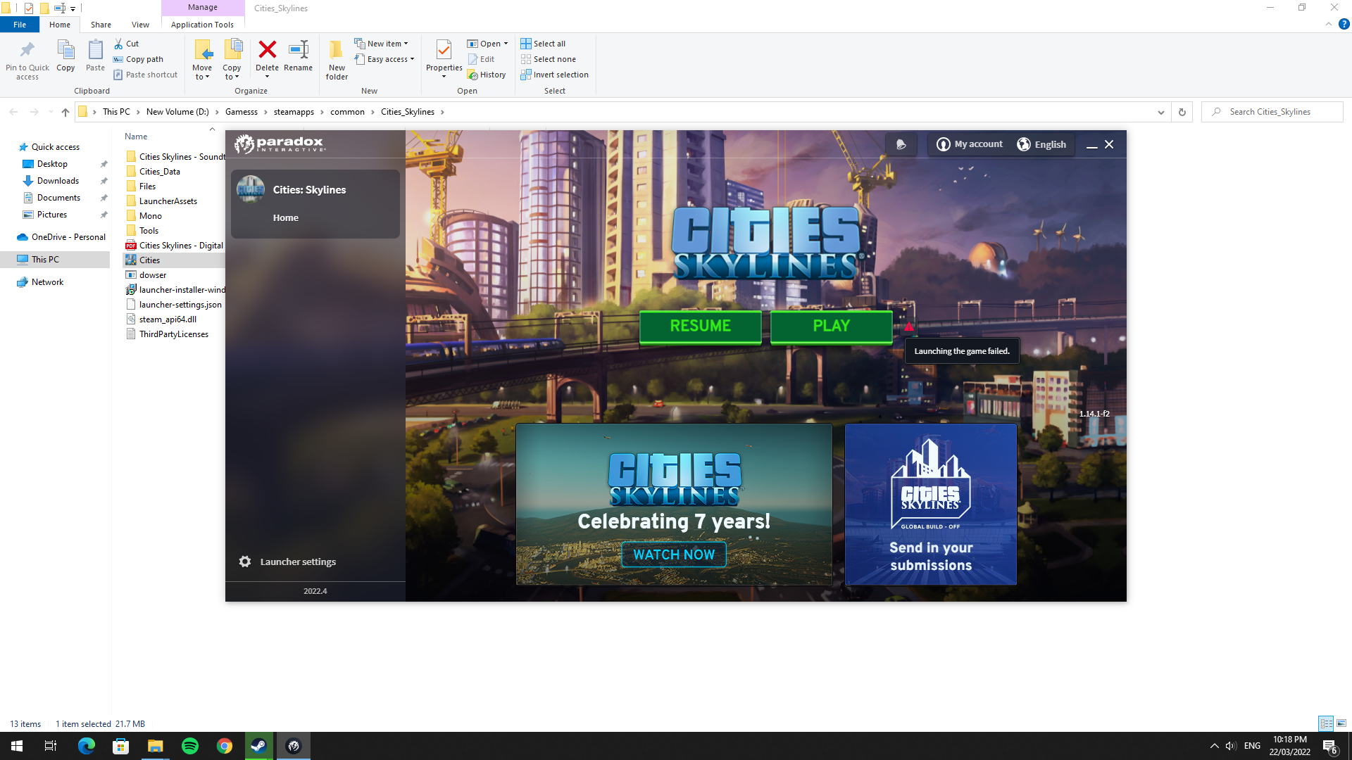 Cities: Skylines (Steam) - CS [Steam] "Launching the game failed ...