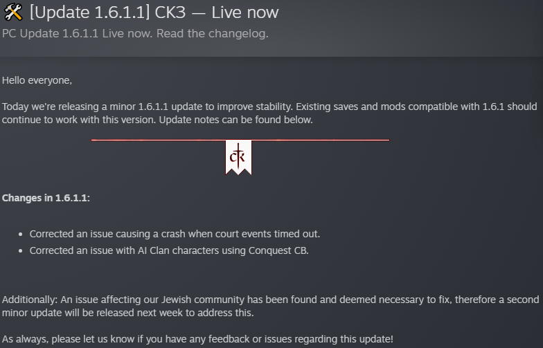 CK3 - PC Update 1.6.0.1 | Page 4 | Paradox Interactive Forums