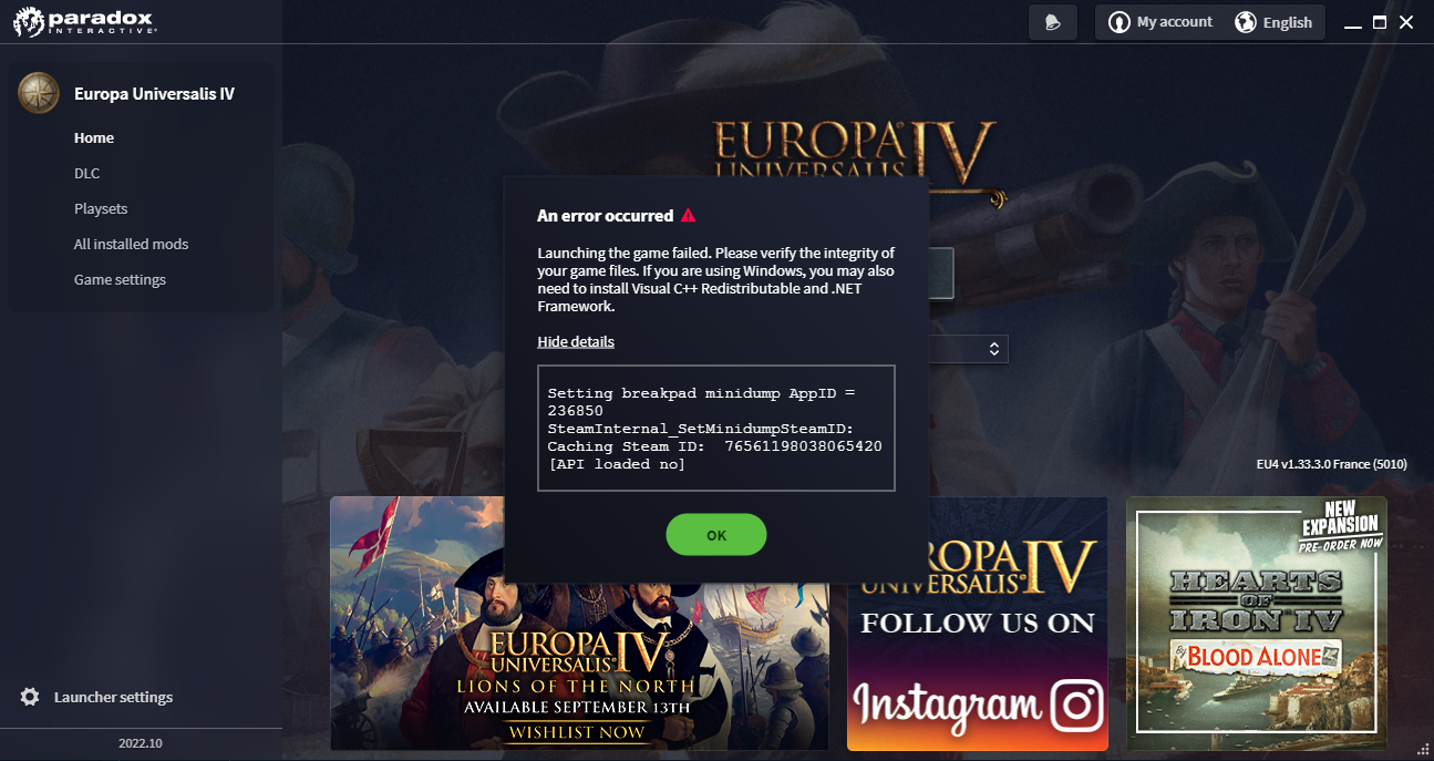 Win 10 Launch Error, Game crashes immediately after launching | Paradox ...