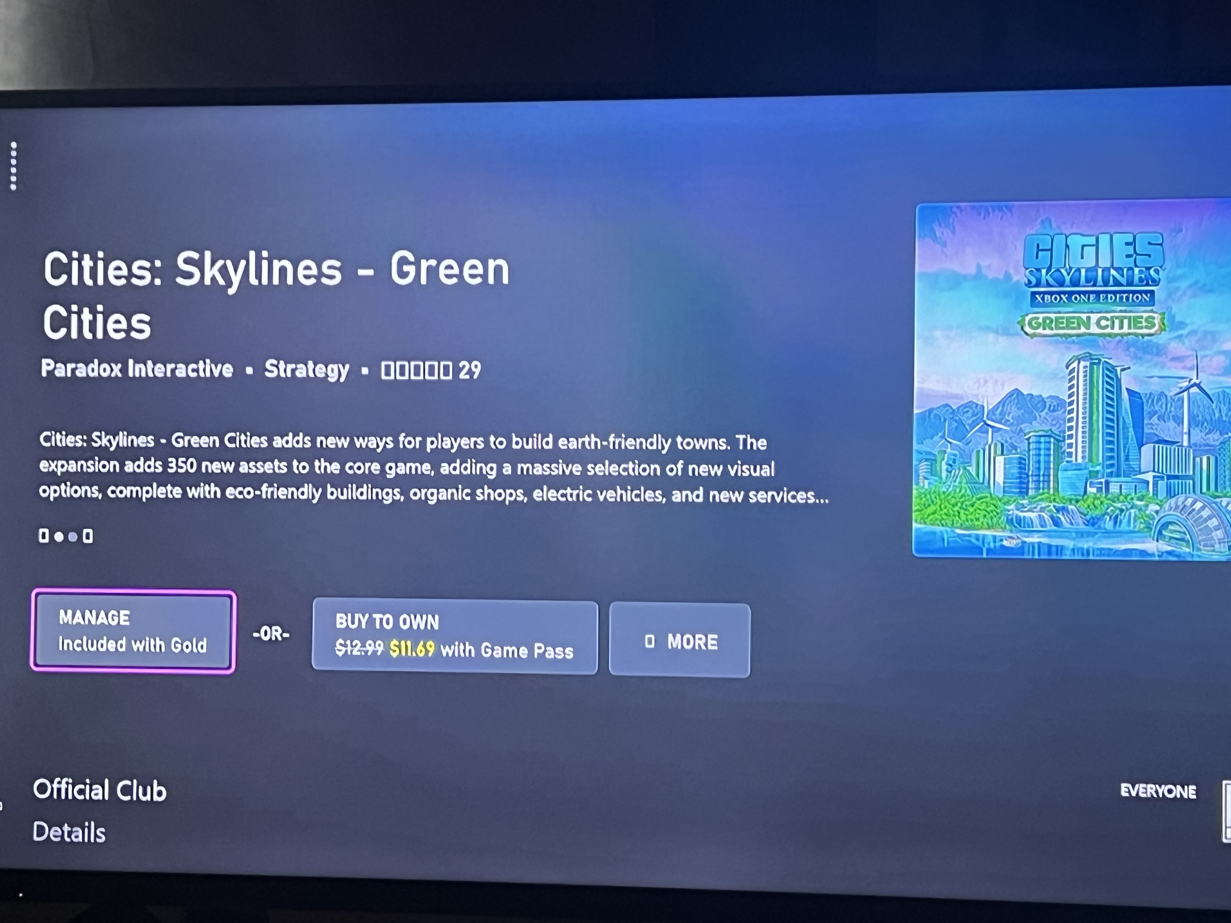 XB1 Cities Skylines: Green Cities DLC not installing